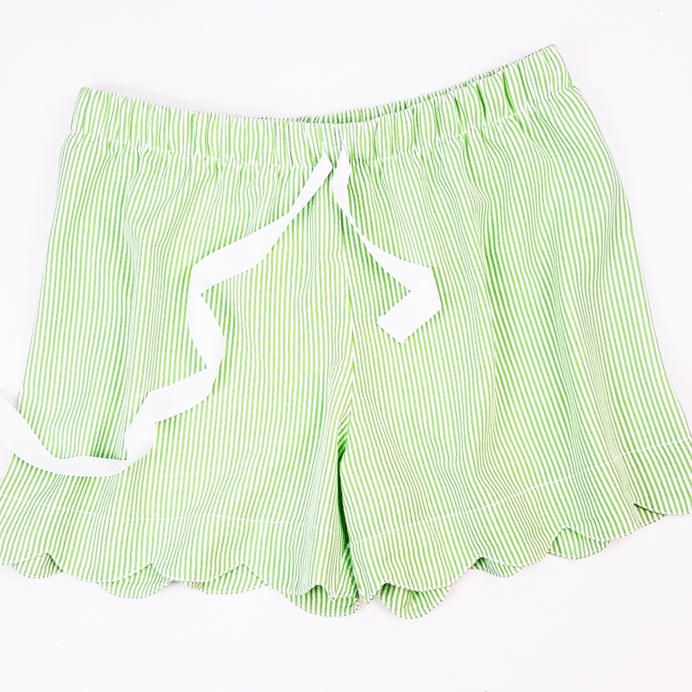 ELLIE O Vintage Linens Drawstring Shorts, Spring Cut, Green Stripe Made in Egypt
